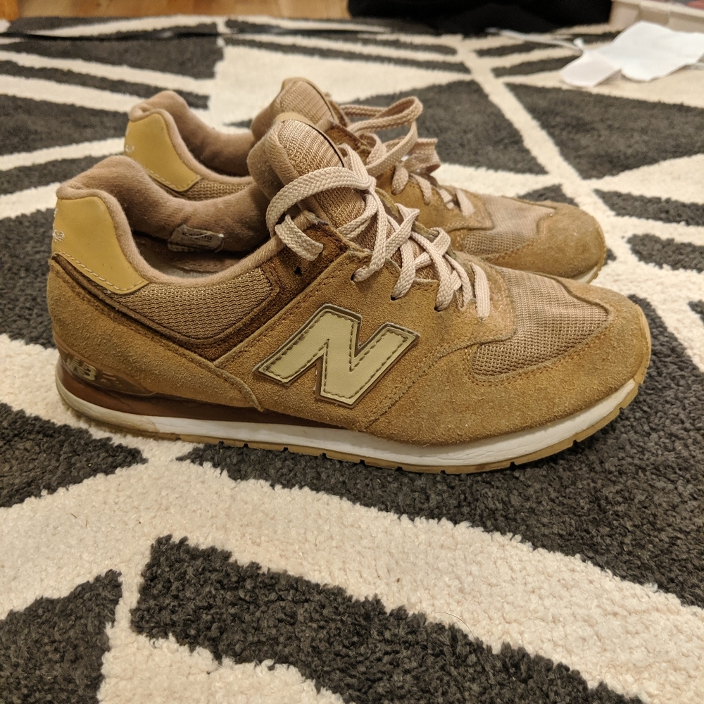 New Balance 574 tan sneakers